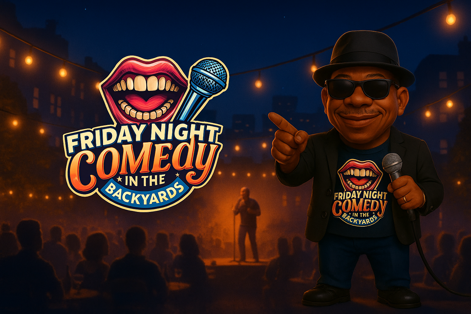 Comedy show at The Backyards with audience laughing